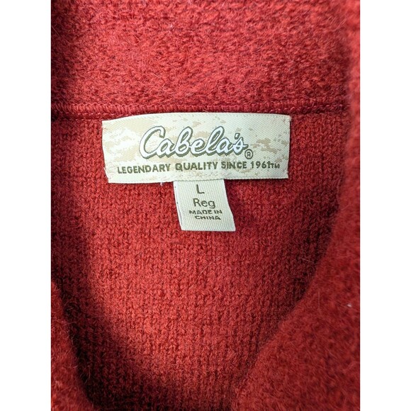 Cabela's Boiled Wool Cardigan Sweater Womens L Rust Red Button Up Pockets - Picture 3 of 11